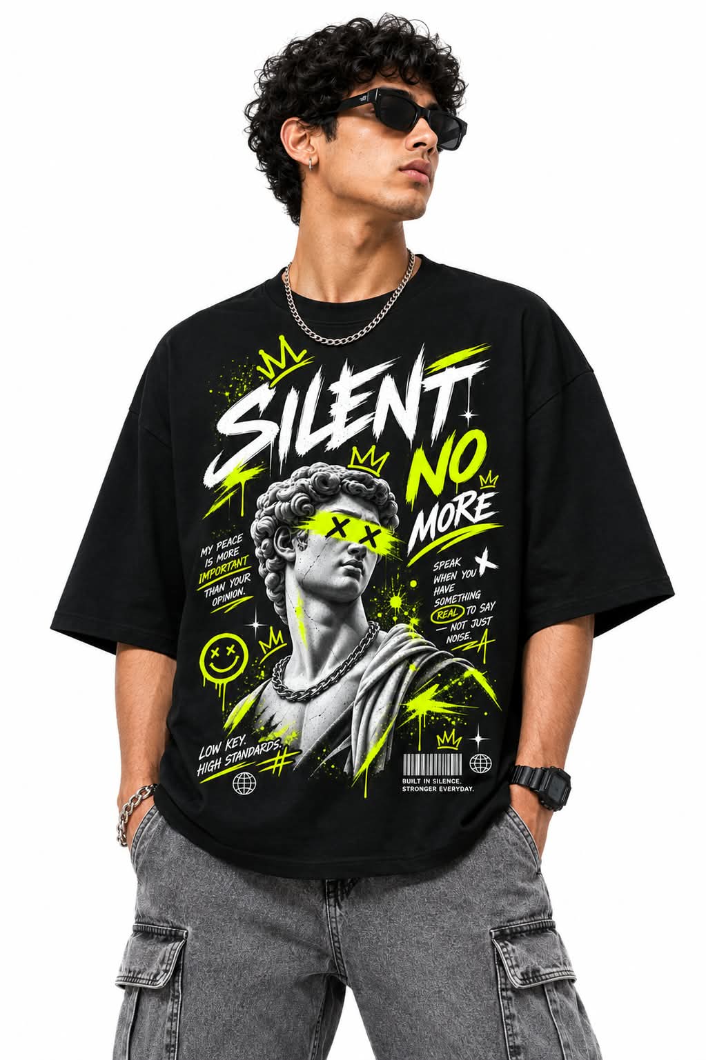 "Silent No More" Renaissance Sculpture Oversized Graphic T-Shirt – Neon Streetwear Tee