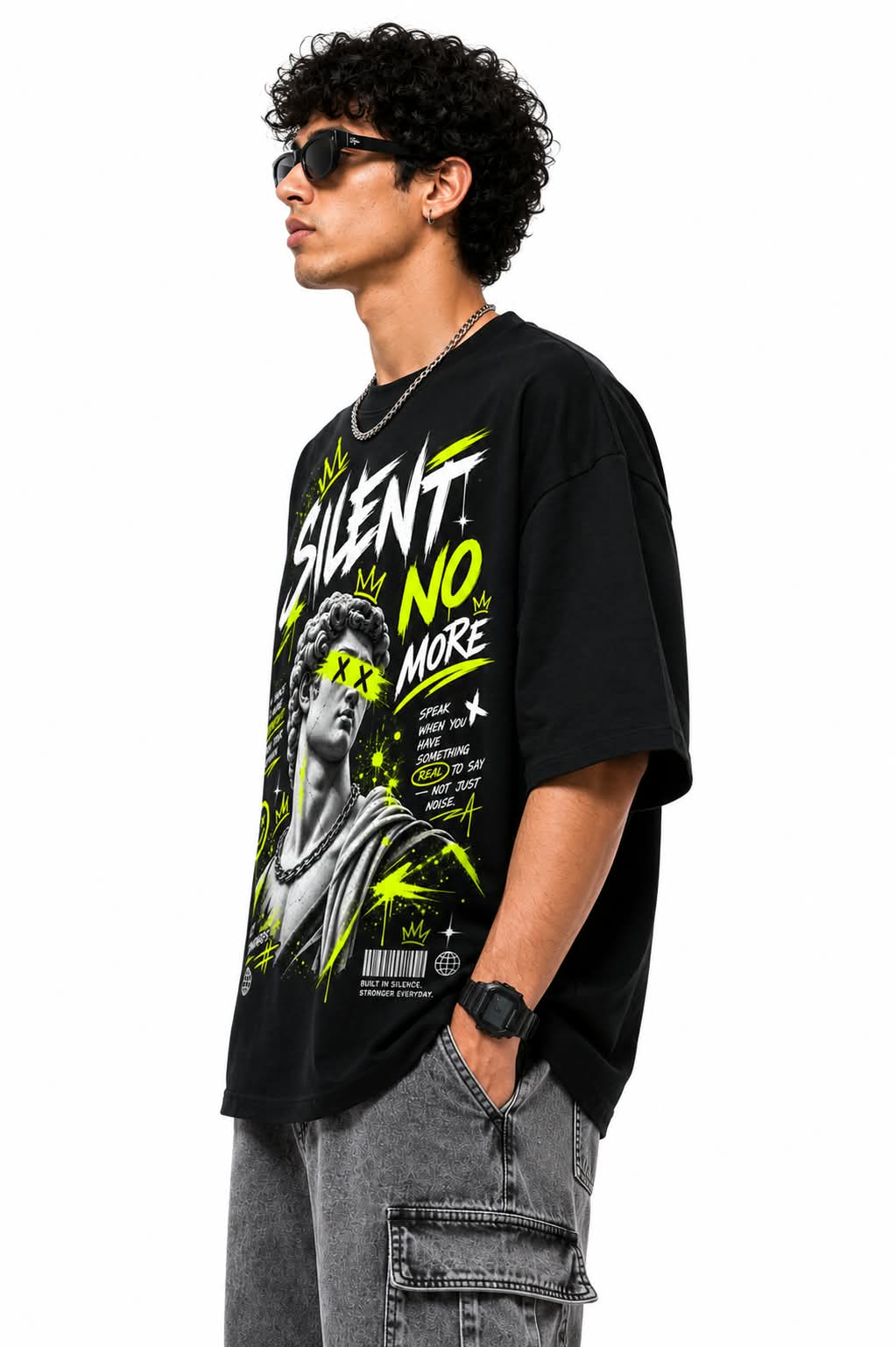 "Silent No More" Renaissance Sculpture Oversized Graphic T-Shirt – Neon Streetwear Tee