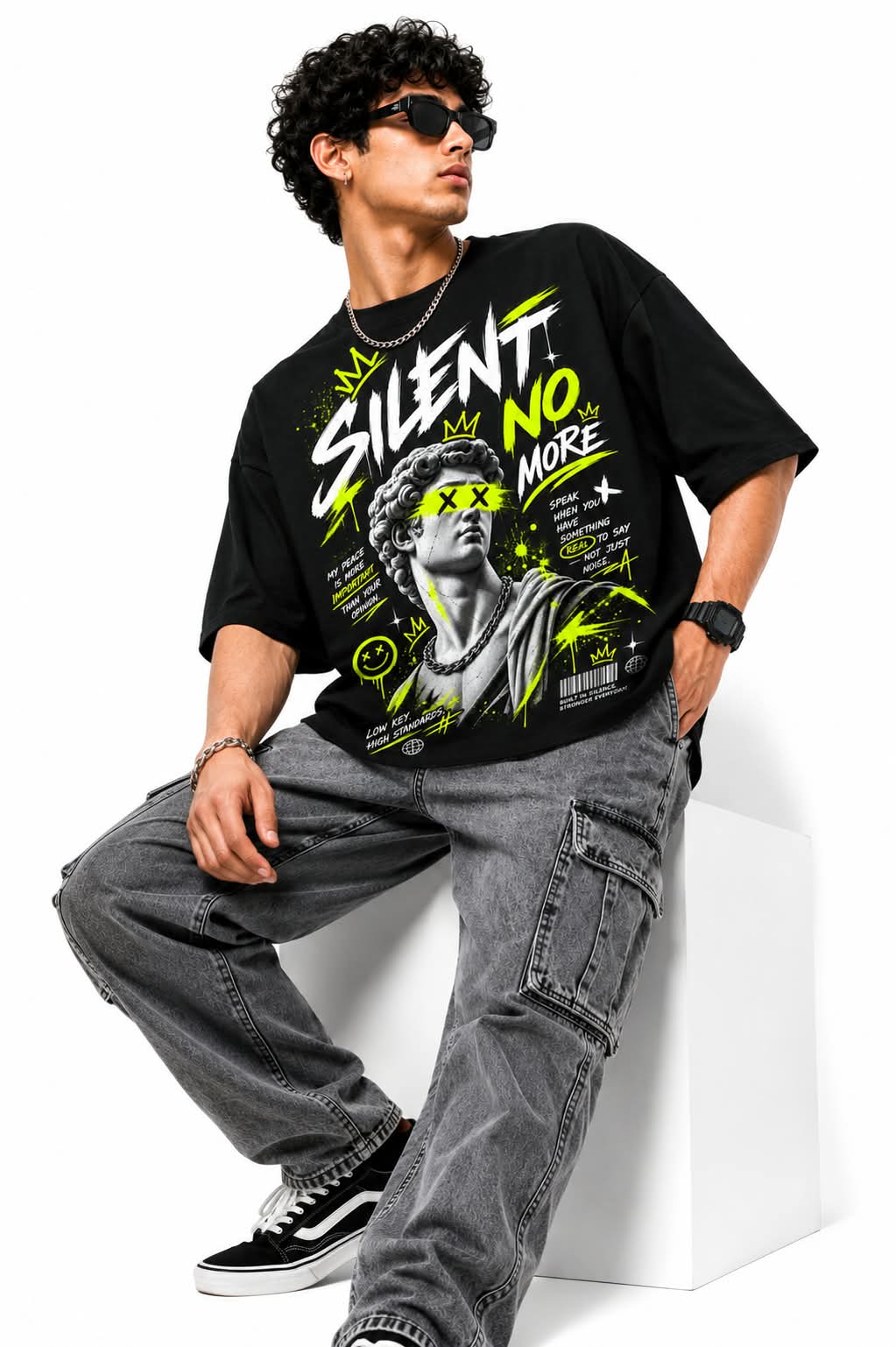 "Silent No More" Renaissance Sculpture Oversized Graphic T-Shirt – Neon Streetwear Tee
