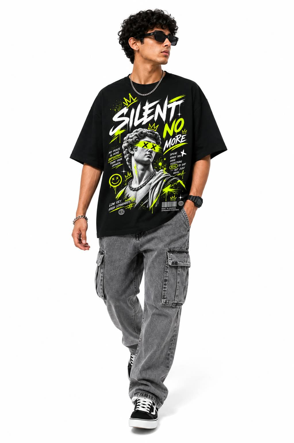 "Silent No More" Renaissance Sculpture Oversized Graphic T-Shirt – Neon Streetwear Tee