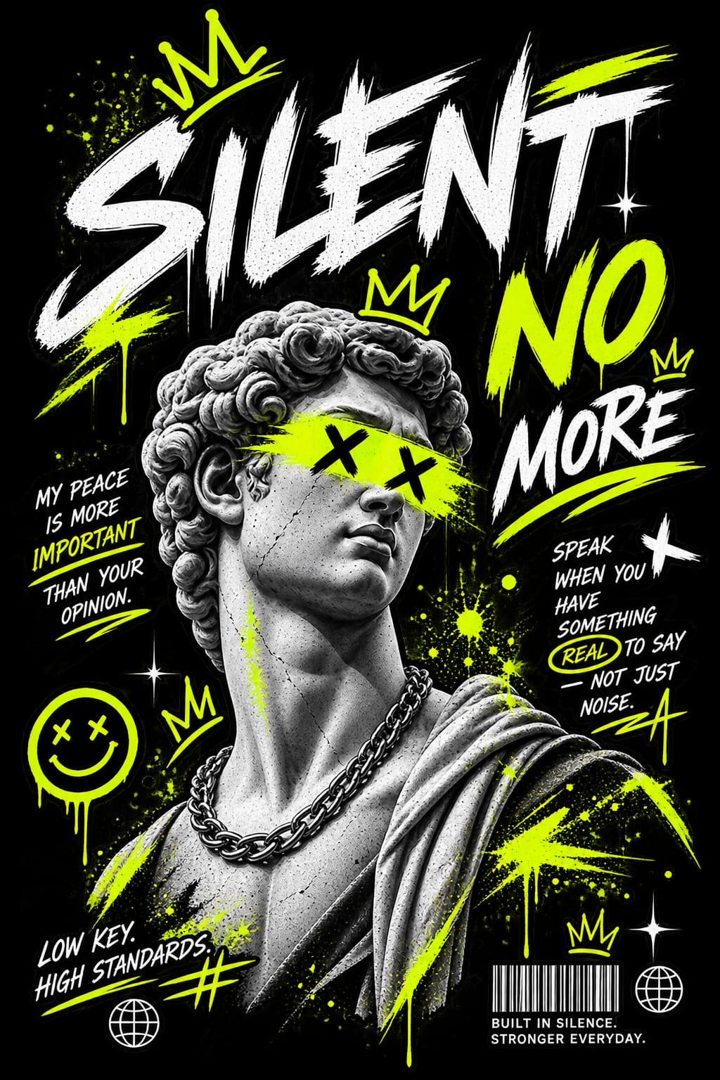 "Silent No More" Renaissance Sculpture Oversized Graphic T-Shirt – Neon Streetwear Tee