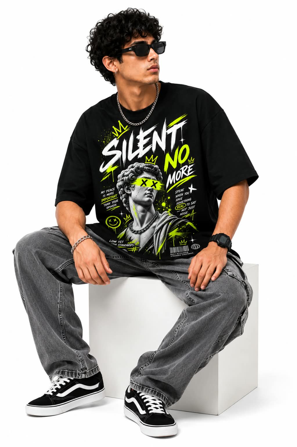 "Silent No More" Renaissance Sculpture Oversized Graphic T-Shirt – Neon Streetwear Tee