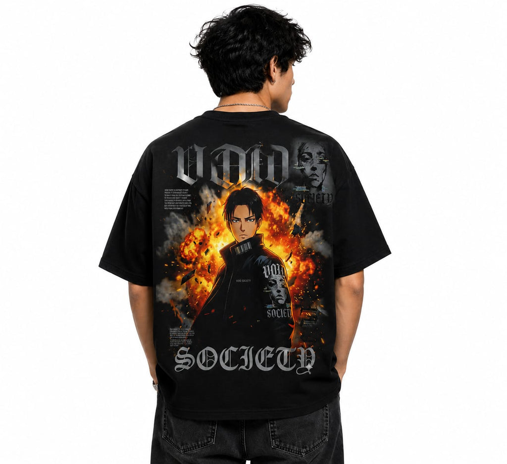 "VOID SOCIETY" Anime Explosion Oversized Graphic T-Shirt – Dark Grunge Streetwear Tee