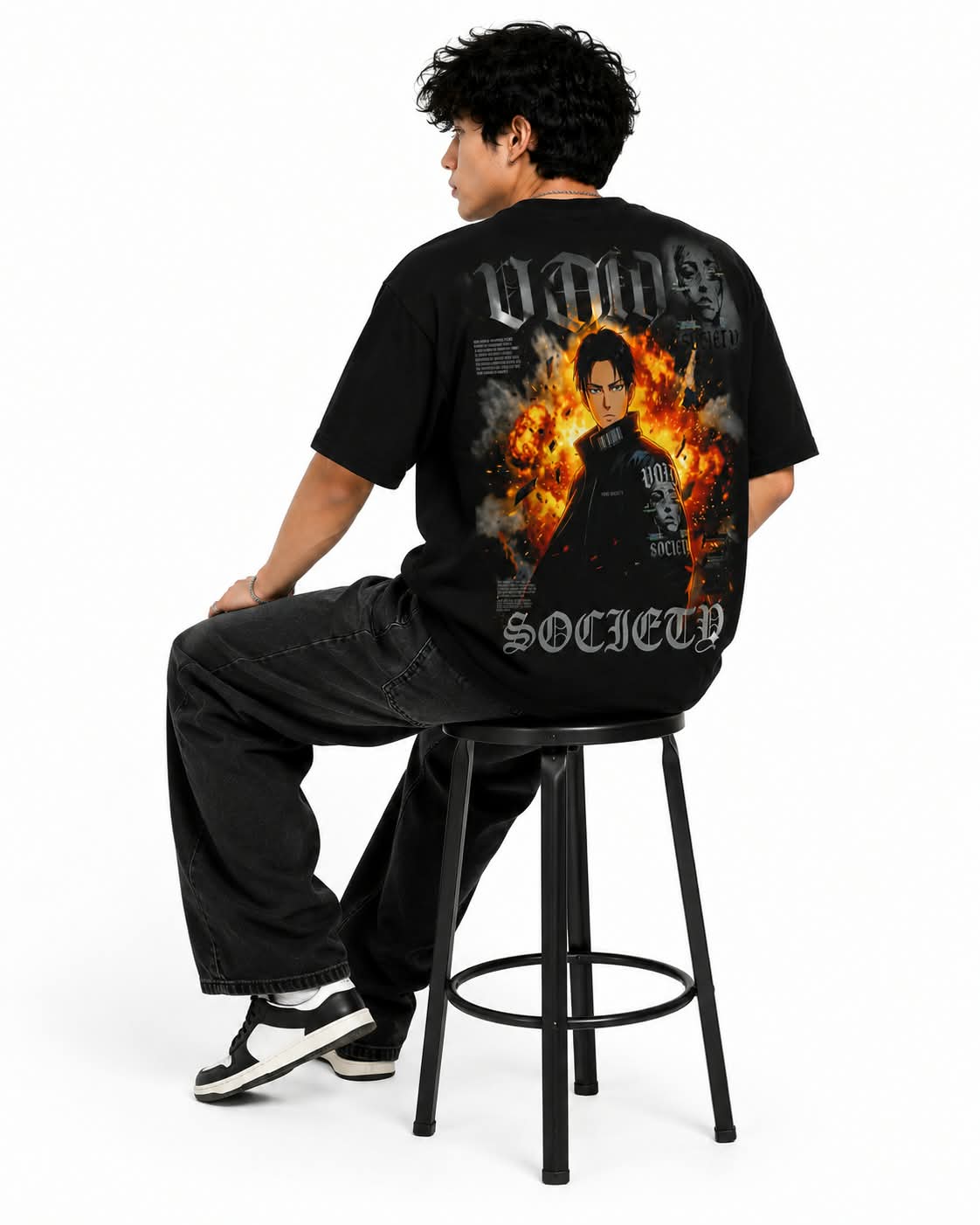 "VOID SOCIETY" Anime Explosion Oversized Graphic T-Shirt – Dark Grunge Streetwear Tee