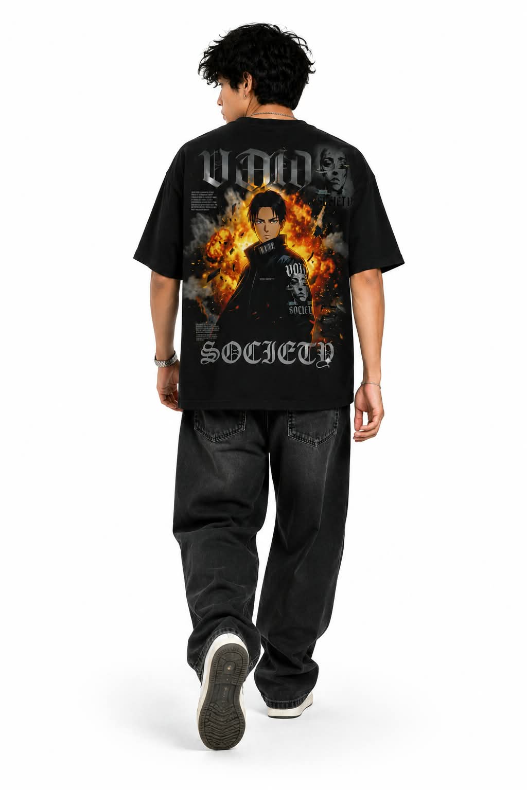 "VOID SOCIETY" Anime Explosion Oversized Graphic T-Shirt – Dark Grunge Streetwear Tee