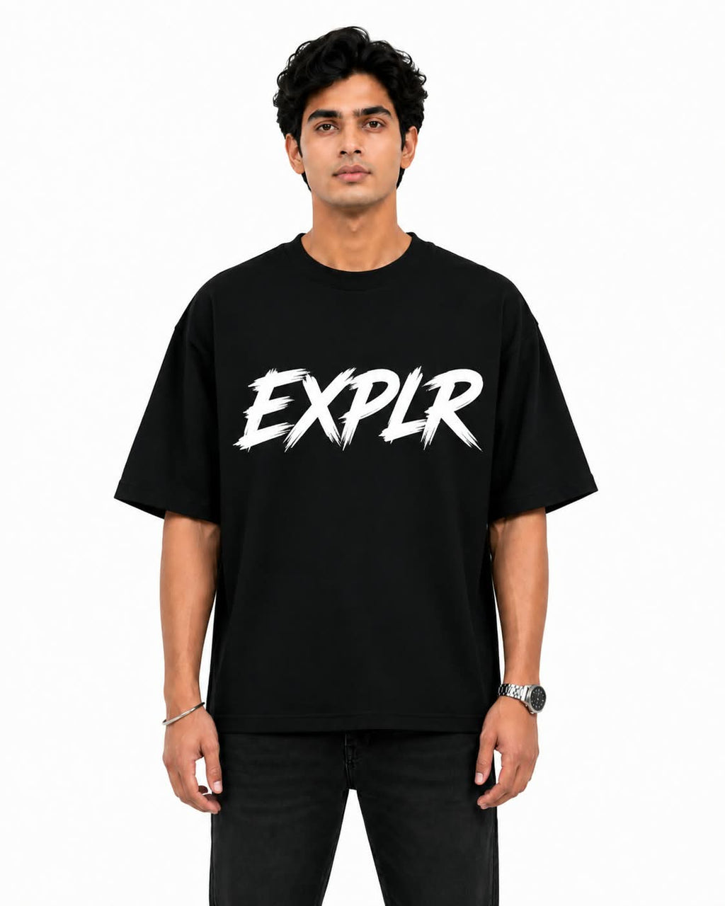 "EXPLR" Brush Stroke Typography Oversized T-Shirt – Minimalist Streetwear Graphic Tee