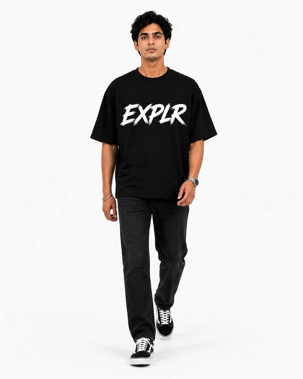 "EXPLR" Brush Stroke Typography Oversized T-Shirt – Minimalist Streetwear Graphic Tee