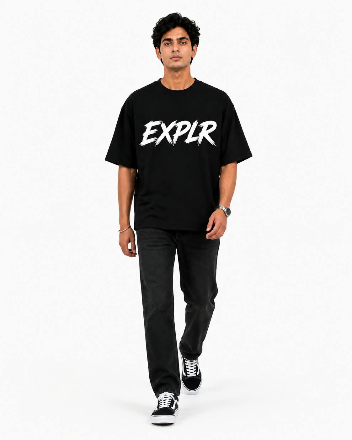 "EXPLR" Brush Stroke Typography Oversized T-Shirt – Minimalist Streetwear Graphic Tee