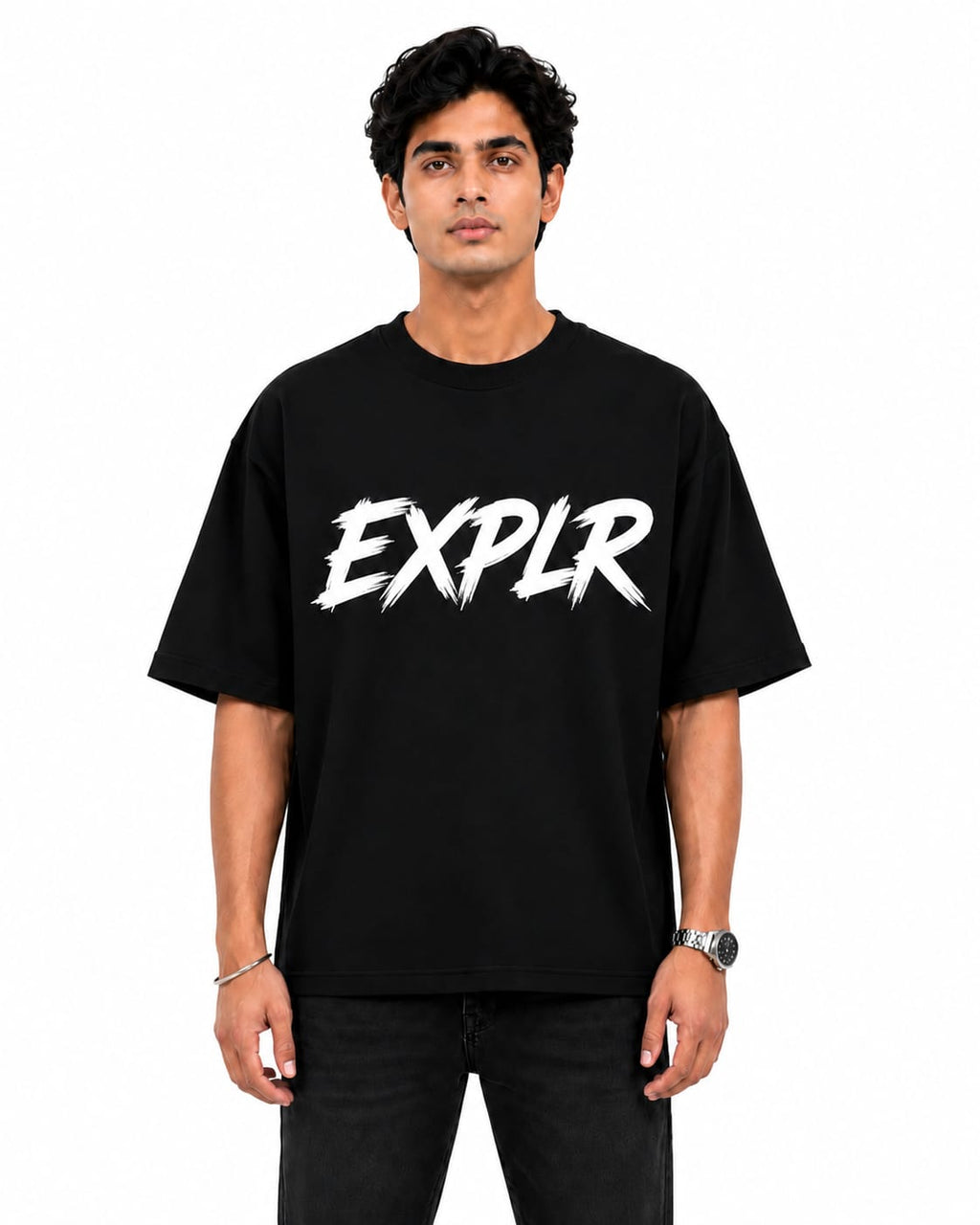 "EXPLR" Brush Stroke Typography Oversized T-Shirt – Minimalist Streetwear Graphic Tee