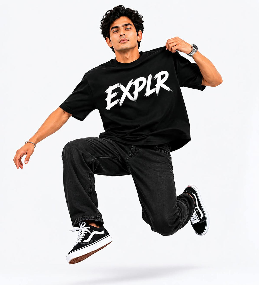 "EXPLR" Brush Stroke Typography Oversized T-Shirt – Minimalist Streetwear Graphic Tee