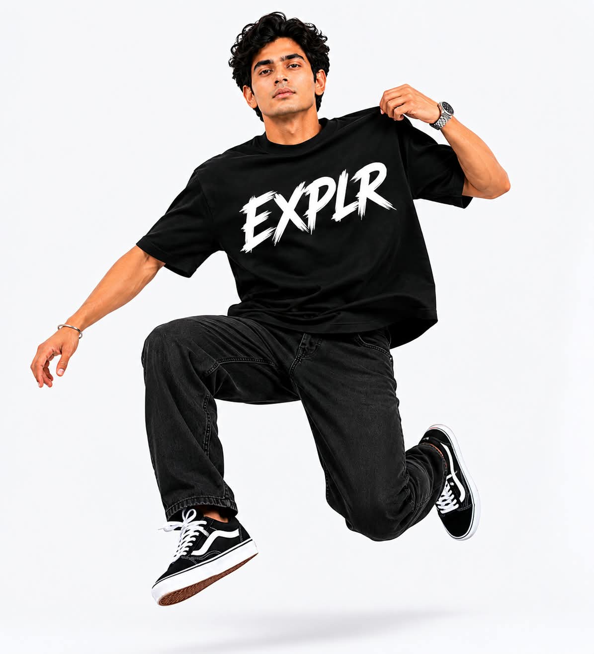 "EXPLR" Brush Stroke Typography Oversized T-Shirt – Minimalist Streetwear Graphic Tee