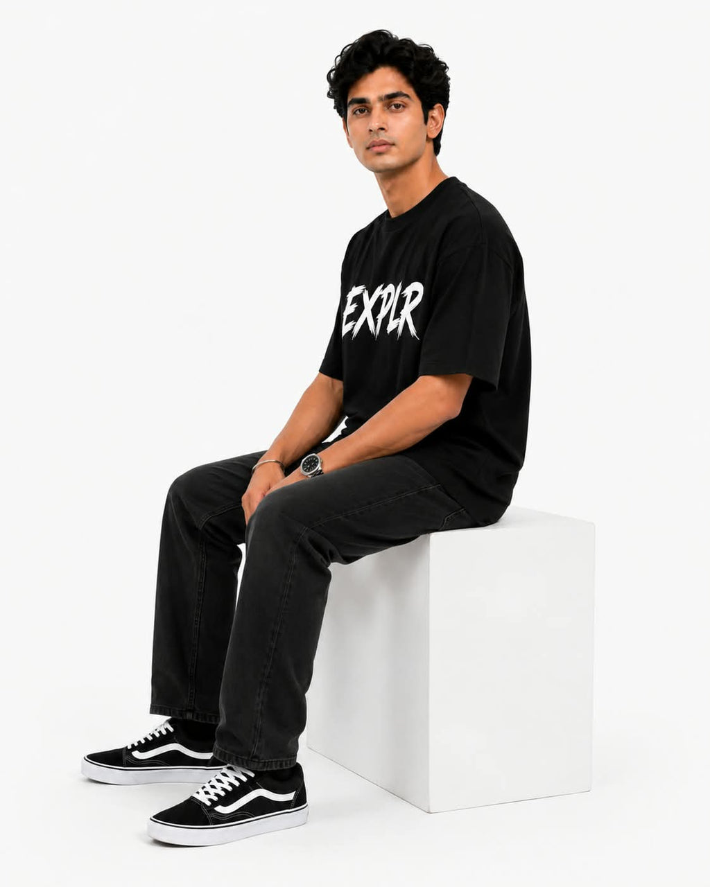 "EXPLR" Brush Stroke Typography Oversized T-Shirt – Minimalist Streetwear Graphic Tee