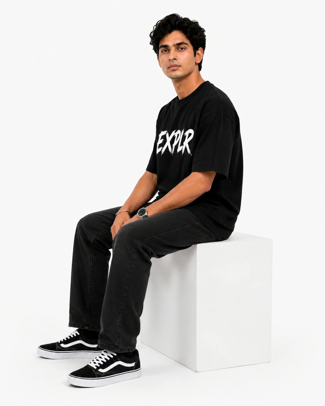 "EXPLR" Brush Stroke Typography Oversized T-Shirt – Minimalist Streetwear Graphic Tee
