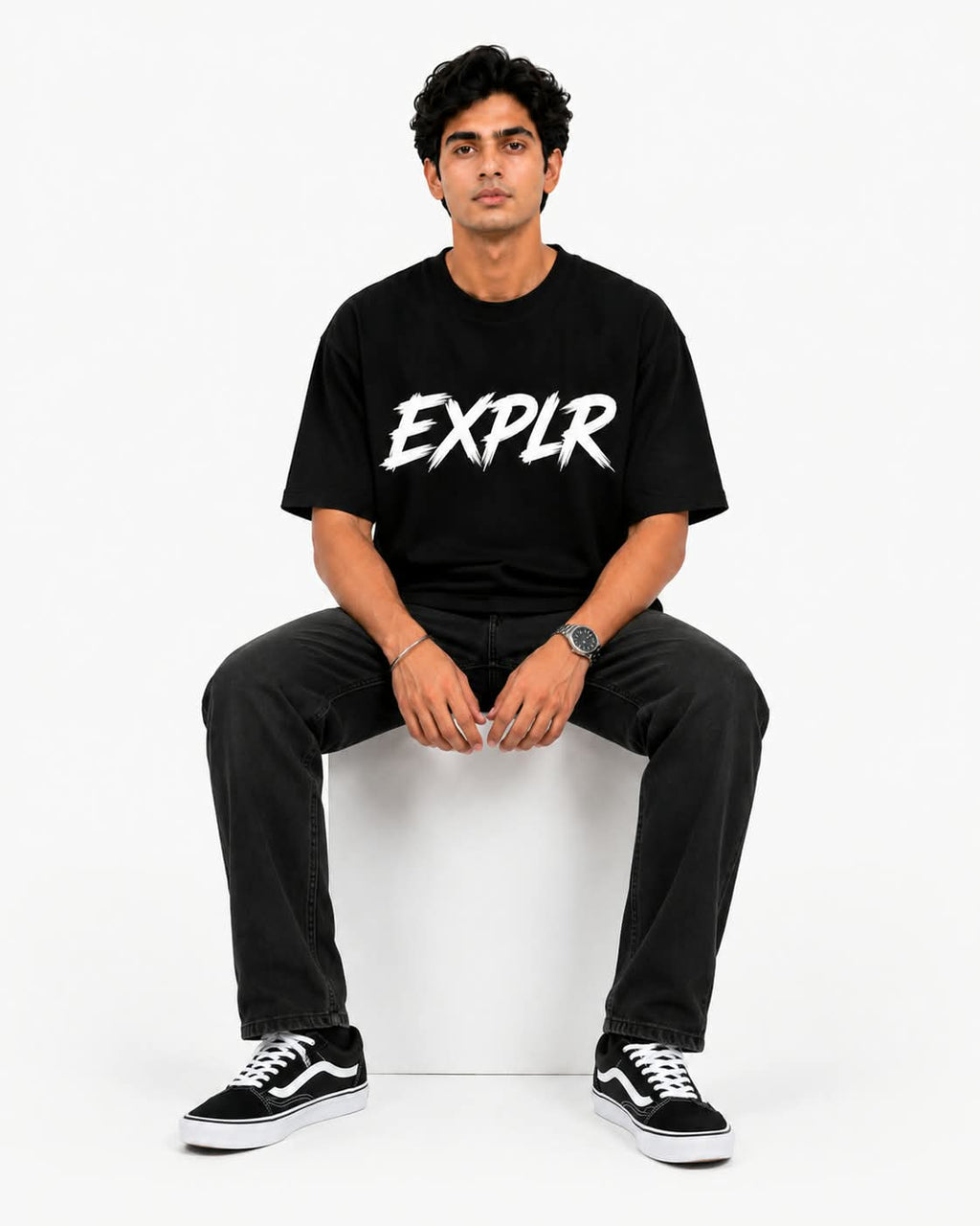 "EXPLR" Brush Stroke Typography Oversized T-Shirt – Minimalist Streetwear Graphic Tee