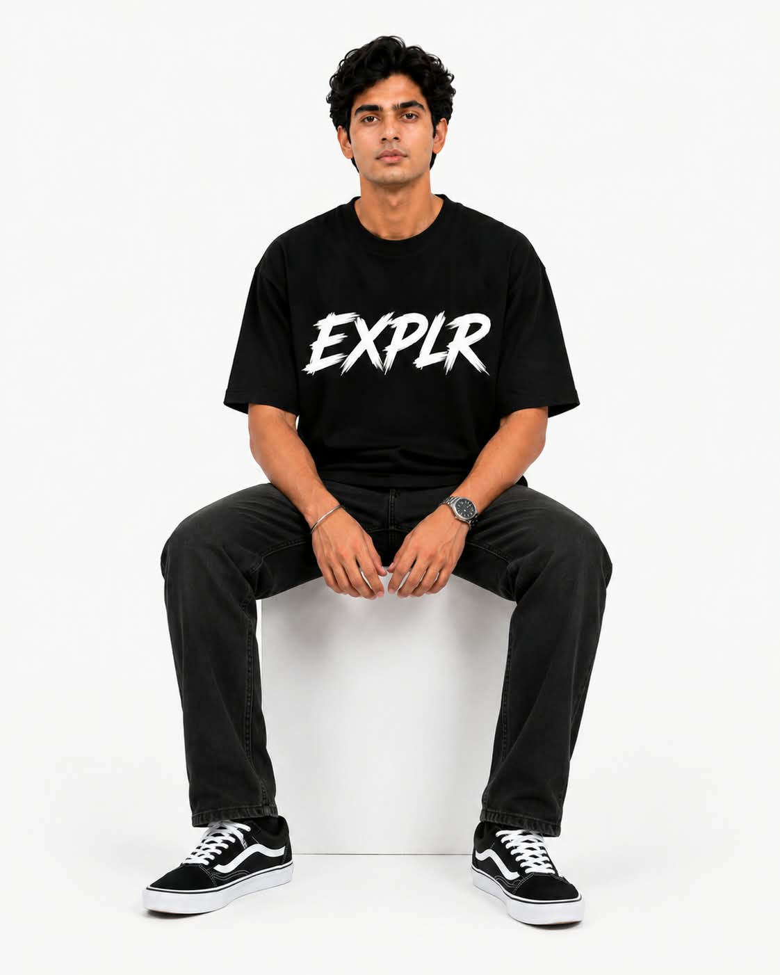 "EXPLR" Brush Stroke Typography Oversized T-Shirt – Minimalist Streetwear Graphic Tee