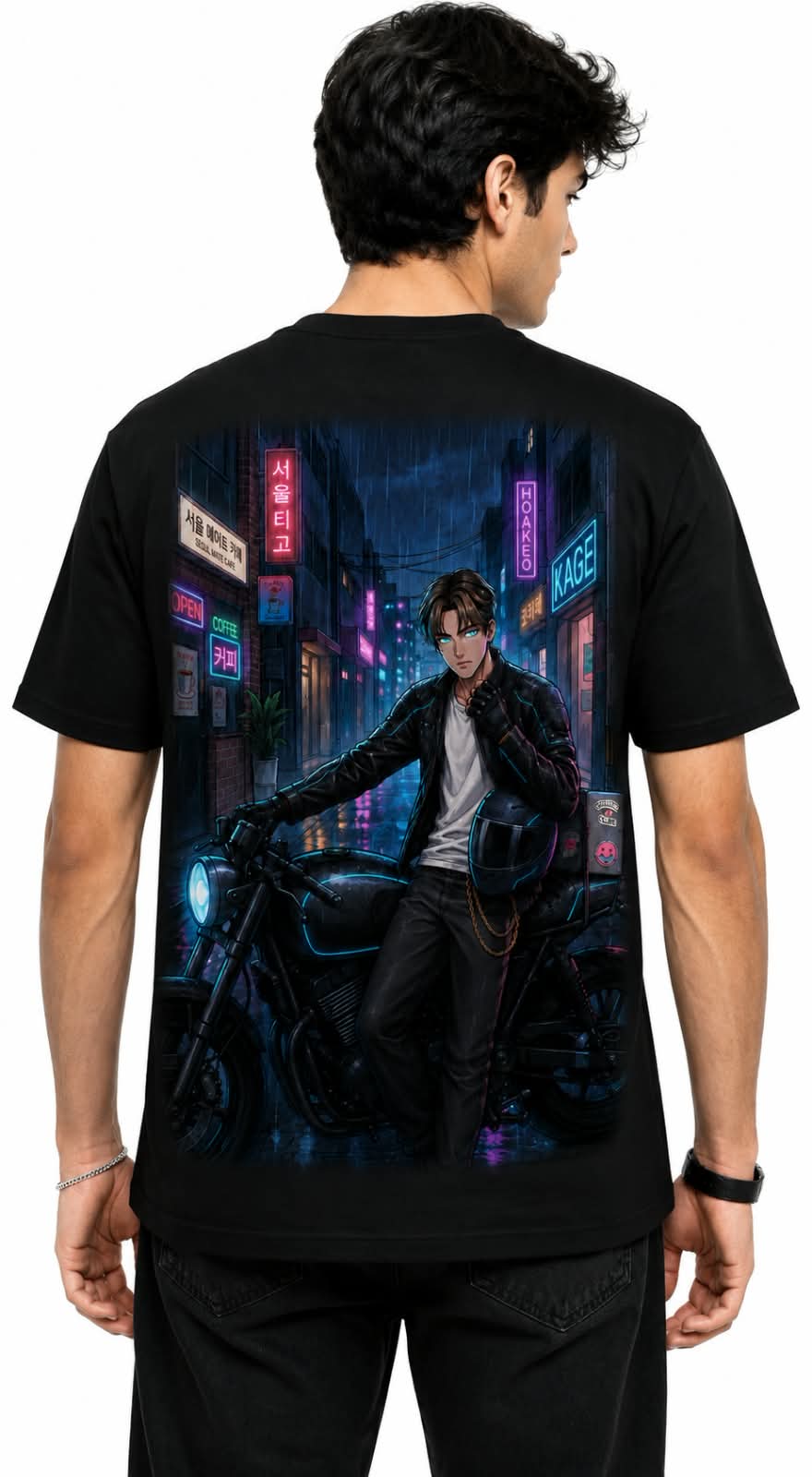 "Seoul Night Rider" Anime Biker Graphic T-Shirt – Cyber City Streetwear Tee