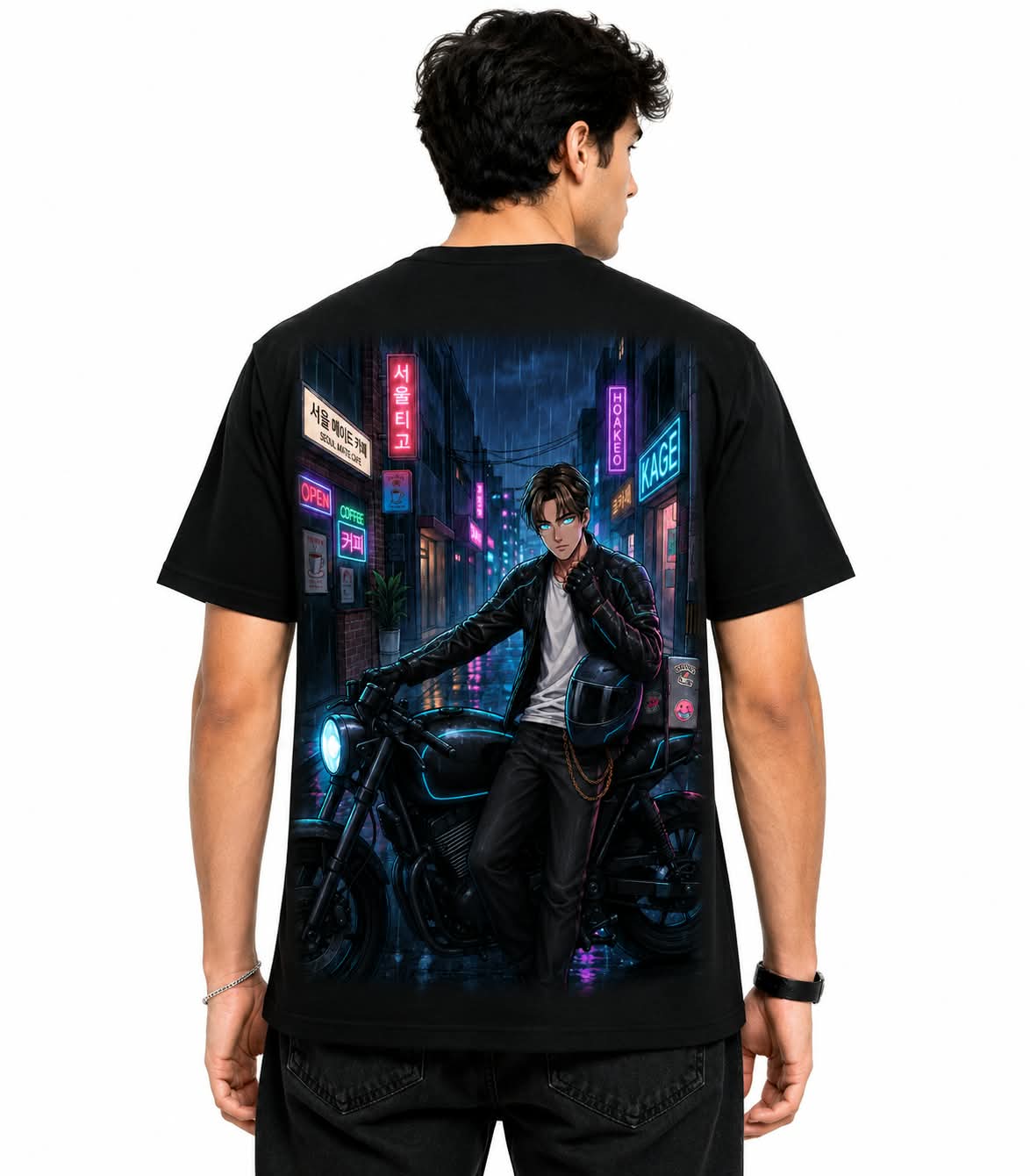 "Seoul Night Rider" Anime Biker Graphic T-Shirt – Cyber City Streetwear Tee