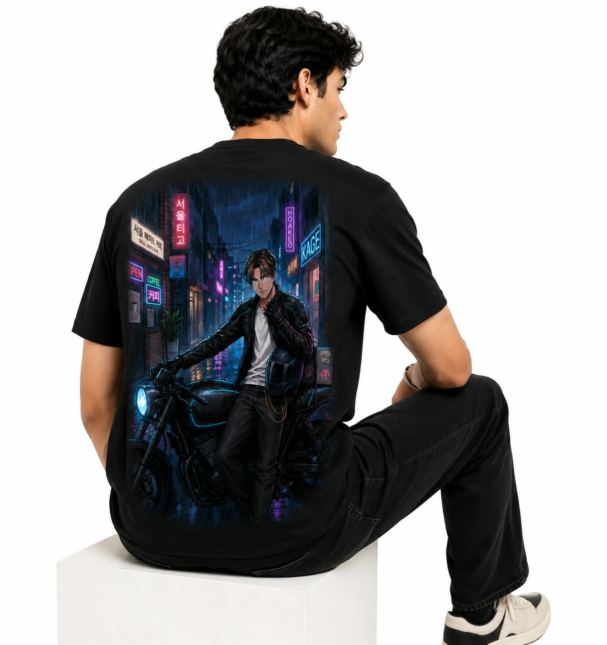 "Seoul Night Rider" Anime Biker Graphic T-Shirt – Cyber City Streetwear Tee