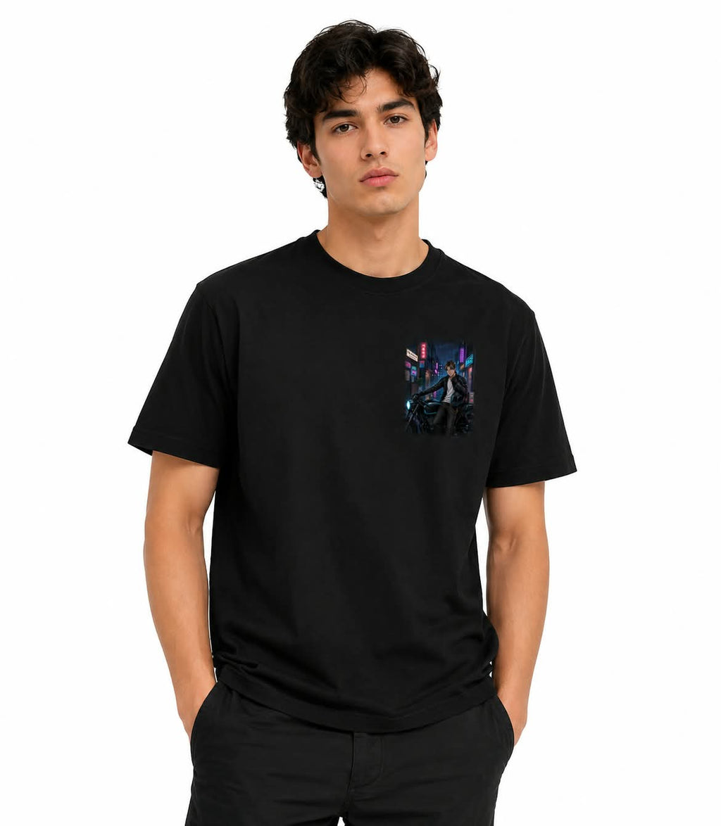 "Seoul Night Rider" Anime Biker Graphic T-Shirt – Cyber City Streetwear Tee